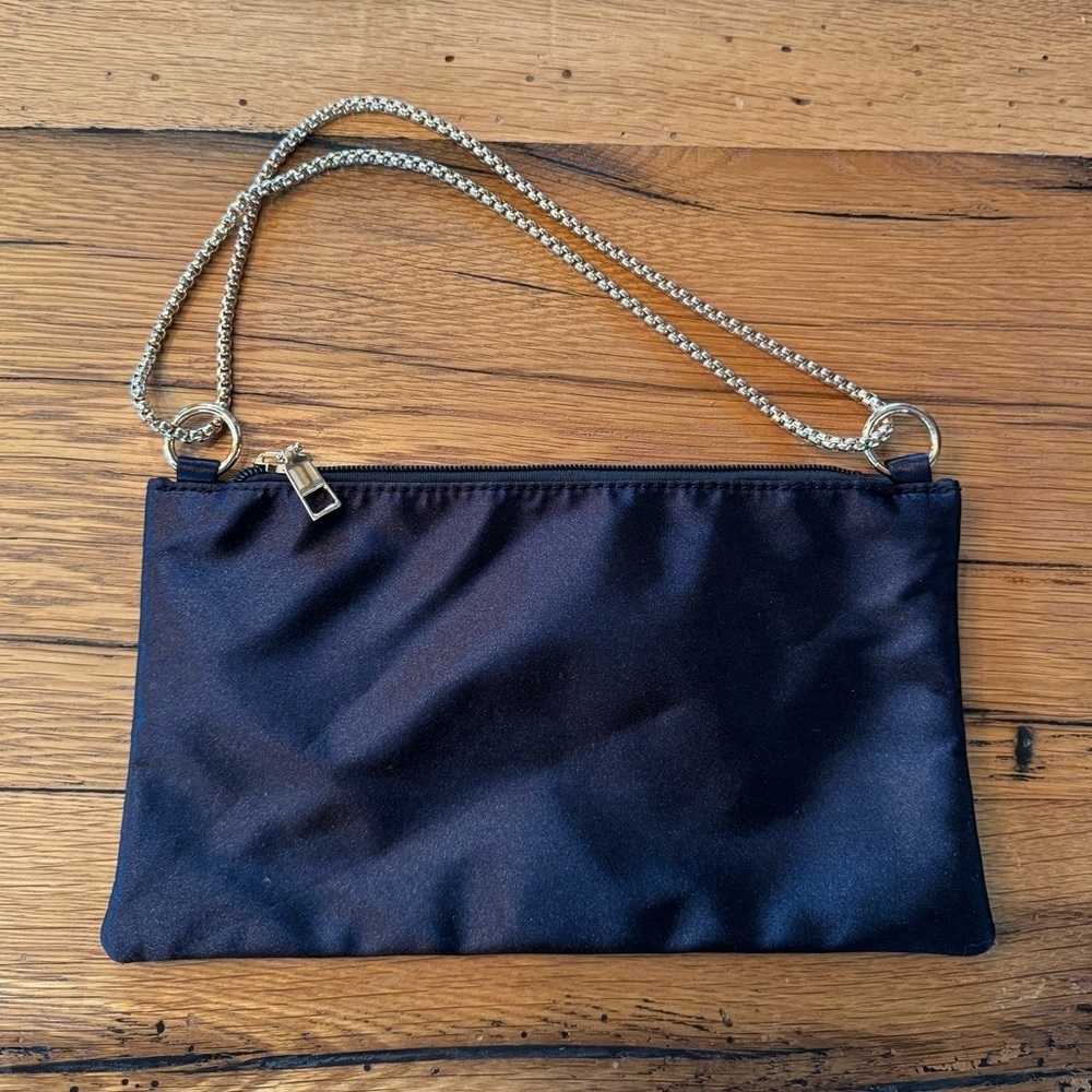 Unbranded Black Evening Bag With Gold Chain